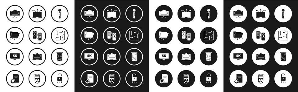 Set Gamepad, Folder and lock, Computer monitor screen, Processor, Laptop, Vid イラスト素材