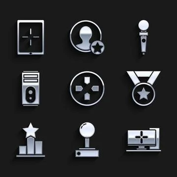 Set Gamepad, Joystick for arcade machine, Computer monitor, Medal, Star,  a.. Stock-Illustration