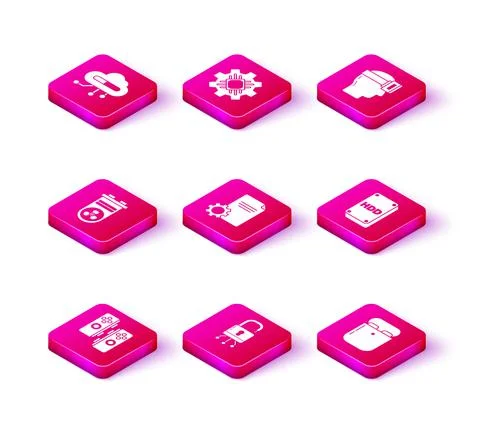 Set Gamepad, Lock on digital circuit board, Video graphic card, File document Stock Illustration