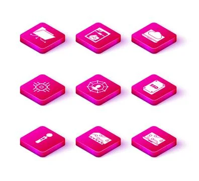 Set Gamepad RAM random access memory Processor Project team base Laptop SSD c Stock Illustration
