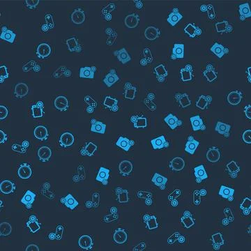 Set Gamepad setting, Photo camera, Tv and Stopwatch on seamless pattern. Vect Stock Illustration