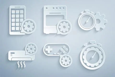 Set Gamepad setting, Time management, Air conditioner, , Oven and Mobile Apps Illustrazione stock
