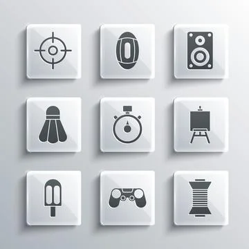 Set Gamepad, Sewing thread on spool, Easel or painting art boards, Stopwatch イラスト素材