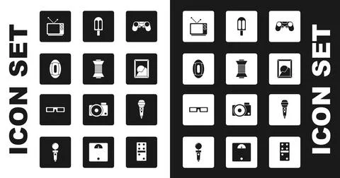 Set Gamepad, Sewing thread on spool, American Football ball, Retro tv, Picture 스톡 일러스트