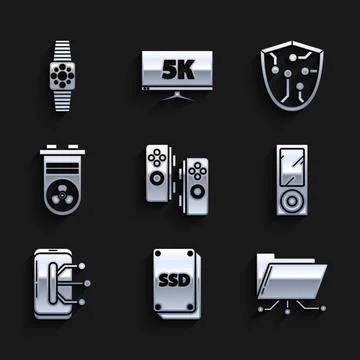 Set Gamepad, SSD card, Folder and lock, Music player, Smartphone, mobile phone イラスト素材