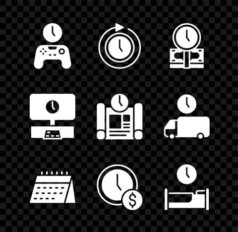 Set Gamepad of time, Clock with arrow, Time is money, Calendar, to sleep, Smart Stock Illustration