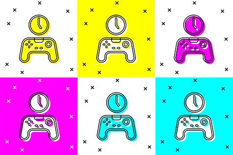 Set Gamepad of time icon isolated on color background. Time to play games. Ga Illustrazione stock