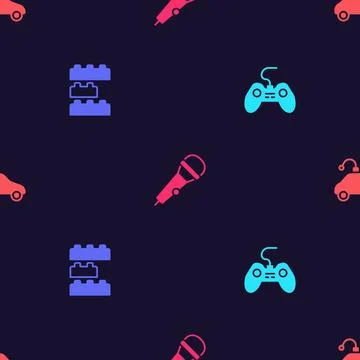 Set Gamepad, Toy building block bricks, Microphone and Radio controlled car.. Stock Illustration