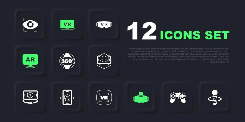 Set Gamepad, VR controller game, 360 degree view, Virtual reality glasses, .. Stock Illustration