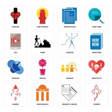 Set of ganesh, request a quote, advisor, telecom, xxx, specification, tracker Free Stock Illustration