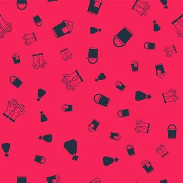 Set Garbage bag, Bucket with foam, Rubber gloves and on seamless pattern. Vector Stock Illustration