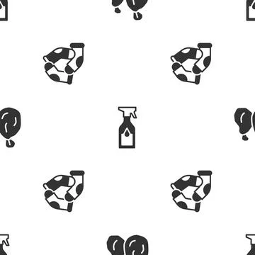 Set Garbage bag, Cleaning spray bottle and Socks on seamless pattern. Vector Illustrazione stock