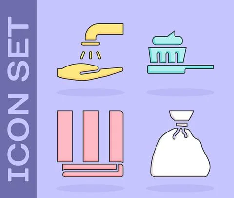 Set Garbage bag, Washing hands with soap, Towel stack and Toothbrush with Stockillustratie