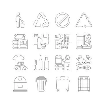 Set of garbage cans with sorted garbage Stock Illustration