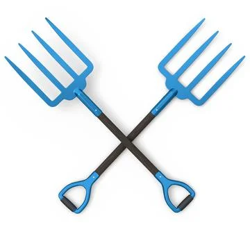 Set of garden pitchfork and rake with wooden handle for harvesting hay on whi Illustration