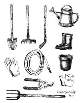 Set of garden related objects Stock Illustration