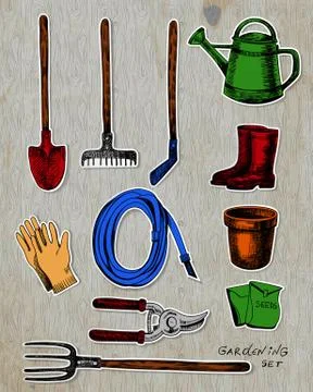 Set of garden related objects Stock Illustration
