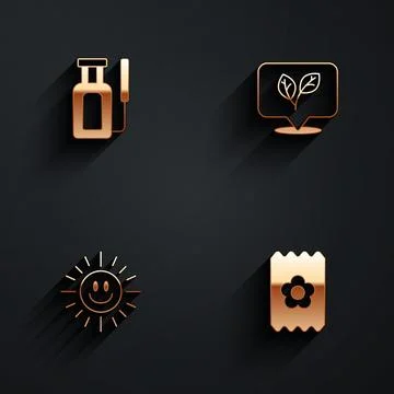 Set Garden sprayer for water, Leaf, Sun and Pack full of seeds icon with lo.. 스톡 일러스트