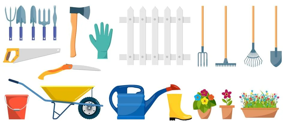 Set of garden tools. Illustrazione stock