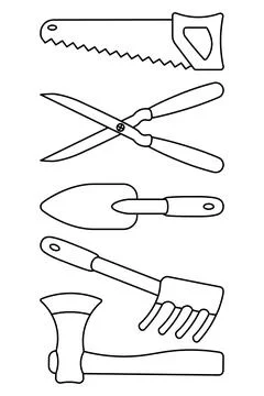 Set of garden tools. Sketch. Vector illustration. Doodle style. Stock Illustration