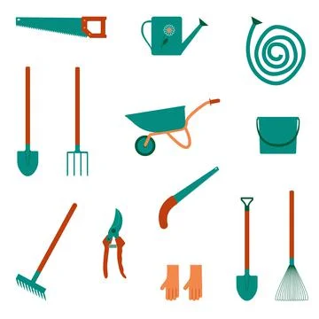 Set of garden tools. Tools for the care of garden plants. Flat style. Vector. Stock Illustration
