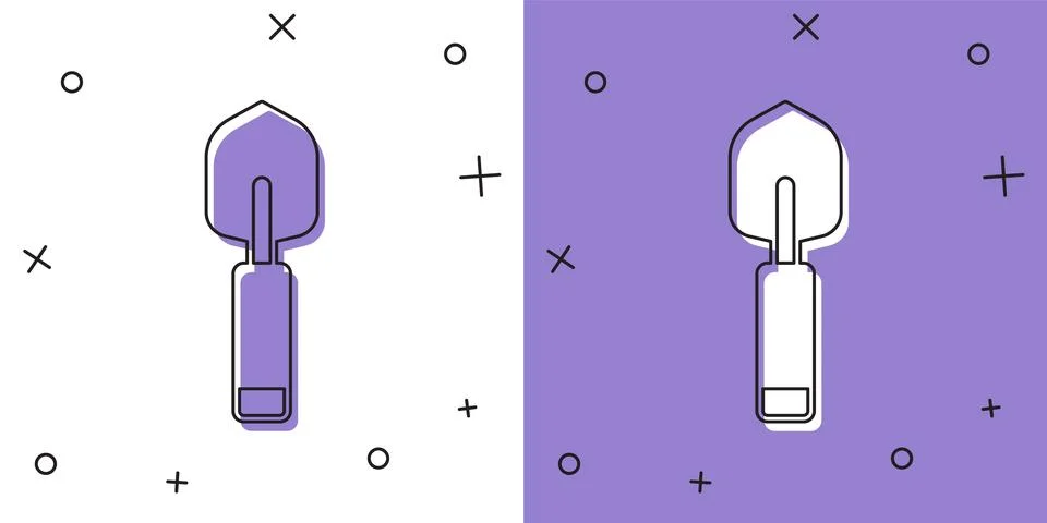 Set Garden trowel spade or shovel icon isolated on white and purple backgro.. Stock Illustration