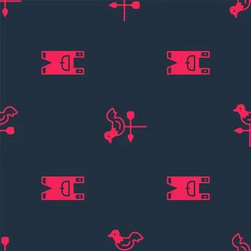 Set Garden worker clothes and Rooster weather vane on seamless pattern. Vector 스톡 일러스트