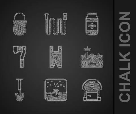 Set Garden worker clothes, Automatic irrigation sprinklers, Farm house, bed Stock Illustration