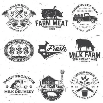 Set of gardening and yard work services and American Farm Badge or Label. Vec Stock Illustration