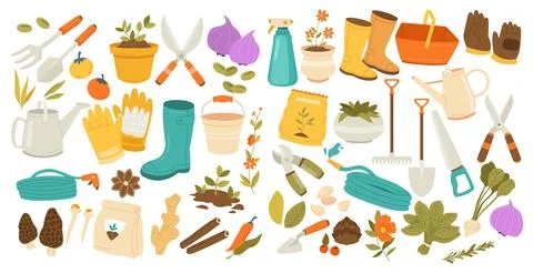 Set of Gardening icons Elements Tools or Equipments, Vector illustration se.. Stock Illustration