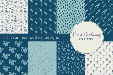 Set of gardening seamless patterns Stock Illustration