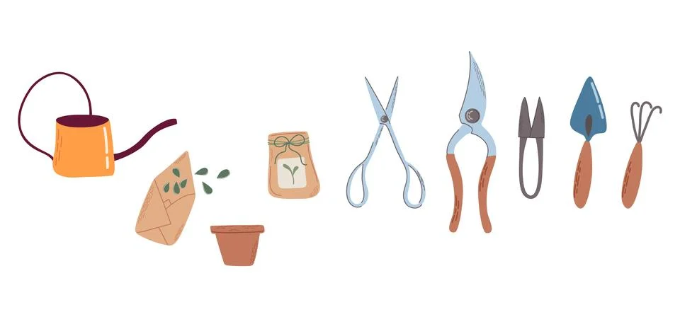 Set of gardening tools and elements Stock Illustration
