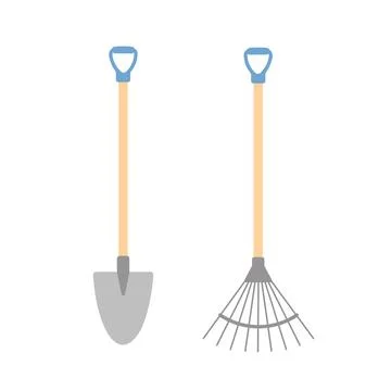 Set of gardening tools silhouette. Vector illustration in flat style. Shovels Stock Illustration