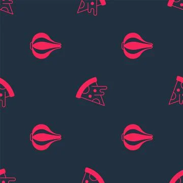 Set Garlic and Slice of pizza on seamless pattern. Vector Stock Illustration