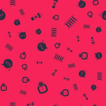 Set Gas mask, Flashlight, Emergency call and Fire escape on seamless pattern イラスト素材