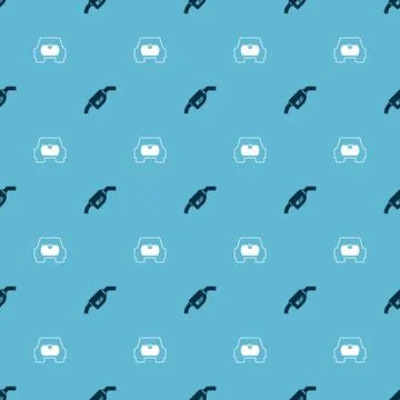 Set Gasoline pump nozzle and tank for vehicle on seamless pattern. Vector Stock Illustration