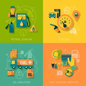 Set of gasoline station composition Stock Illustration