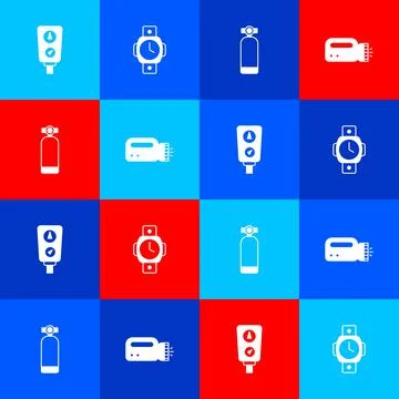Set Gauge scale, Diving watch, Aqualung and Flashlight for diver icon. Vector Stock Illustration