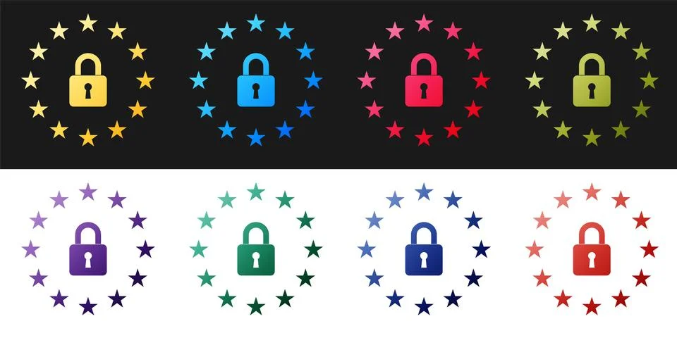 Set GDPR - General data protection regulation icon isolated on black and white イラスト素材