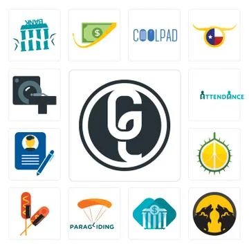 Set of ge white, pack wolf, all bank, paragliding, corn dog, durian, biograph Free Stock Illustration