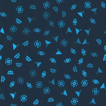 Set Gear and arrows as workflow, Voice assistant, Mountains flag and Project Stock Illustration