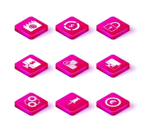 Set Gear and arrows as workflow process concept, Push pin, Computer monitor with Stock Illustration