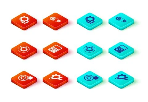 Set Gear and arrows as workflow process, Wrench spanner gear, Calculator, Timing Stock Illustration