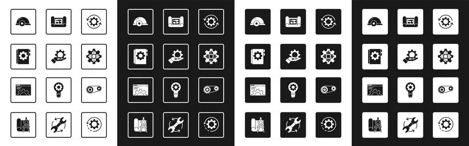 Set Gear and arrows as workflow, Settings in the hand, User manual, Worker Illustrazione stock