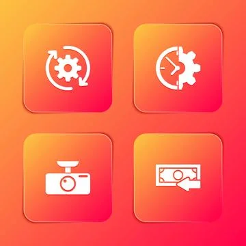 Set Gear and arrows as workflow, Clock gear, Car DVR and Cash back icon. Vect イラスト素材