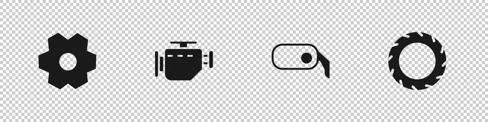 Set Gear, Check engine, Car rearview mirror and tire wheel icon. Vector イラスト素材