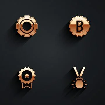 Set Gear, Exam paper with incorrect answers, Medal star and icon with long Stock Illustration