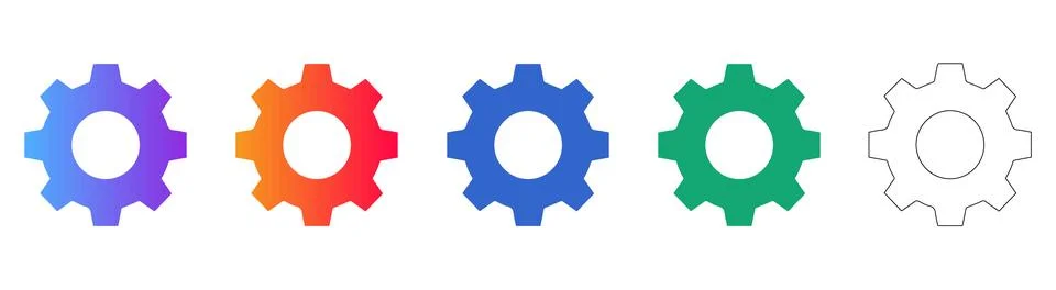 Set of Gear Icons in Multiple Styles Stock Illustration
