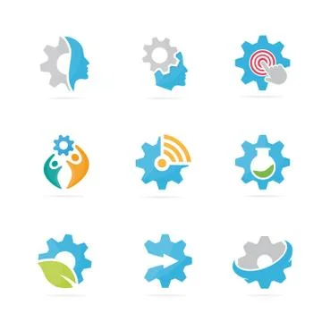 Set of gear logo combination. Mechanic and technology symbol or icon. Unique Stock Illustration