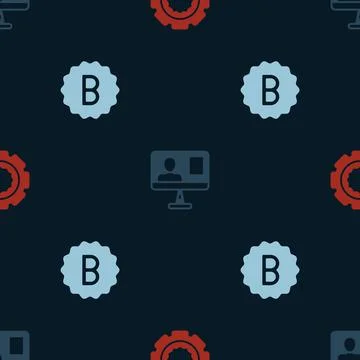 Set Gear, Online class and Exam paper with incorrect answers on seamless pattern 库存插图